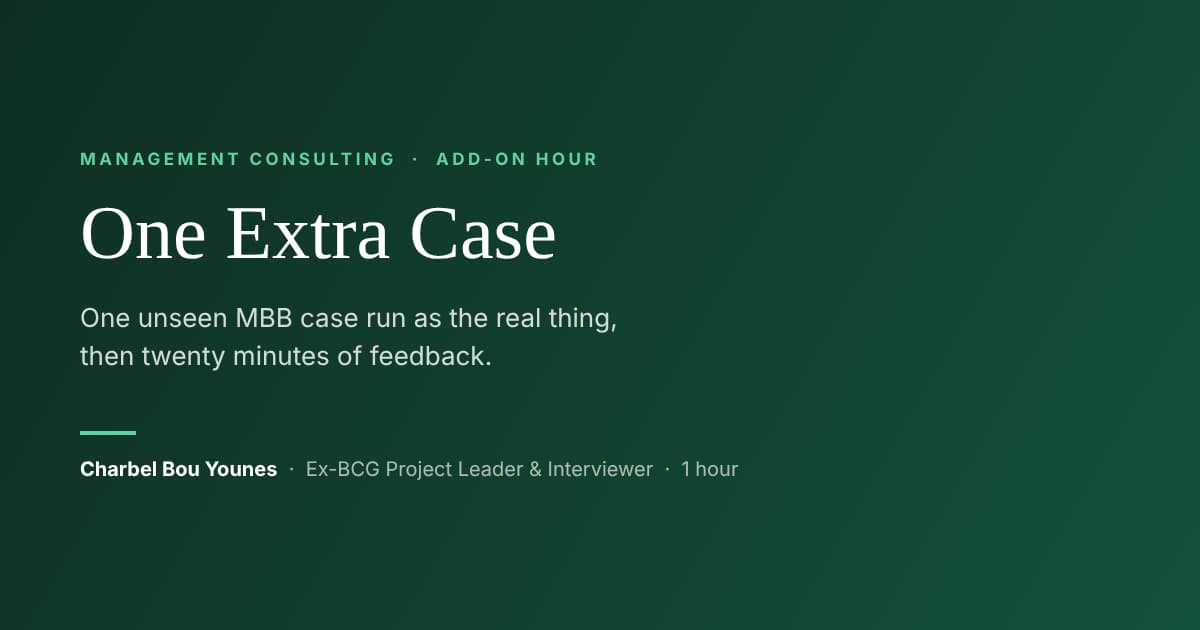 Add-on Hour: One Live MBB Case + Feedback, with an Ex-BCG Interviewer