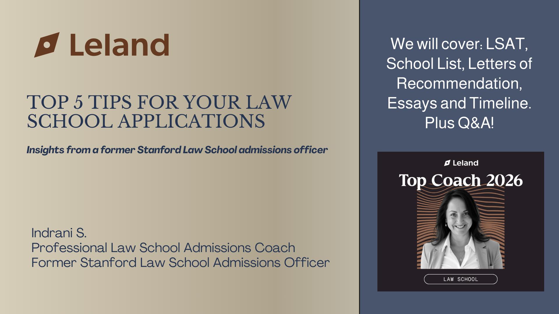 Law School Applications: Top 5 Tips from Indrani, Former SLS Admissions Officer